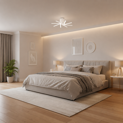 Lampadario LED con telecomando IBANE, 8 sorgenti, 3000K/4000K/6000K, 128W, Metallo e Silicone, Bianco