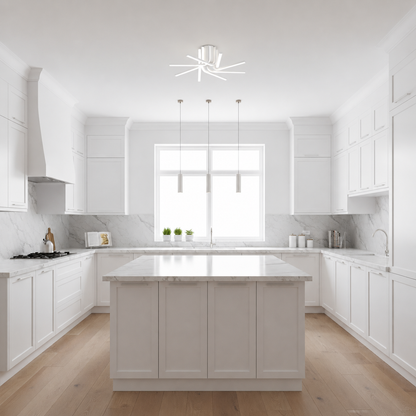 Lampadario LED con telecomando IBANE, 8 sorgenti, 3000K/4000K/6000K, 128W, Metallo e Silicone, Bianco