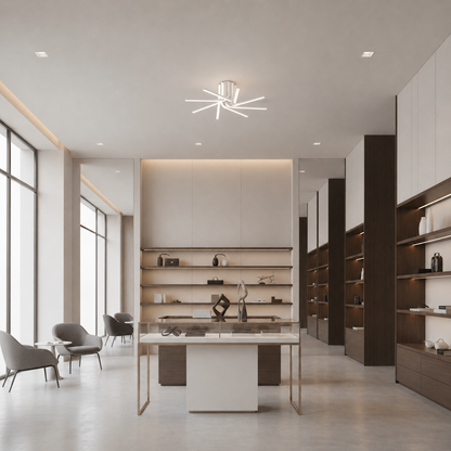 Lampadario LED con telecomando IBANE, 8 sorgenti, 3000K/4000K/6000K, 144W, Metallo e Silicone, Bianco