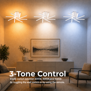 Lampadario LED con telecomando IBANE, 8 sorgenti, 3000K/4000K/6000K, 144W, Metallo e Silicone, Bianco
