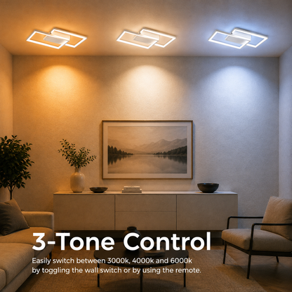 Lampadario LED con telecomando LANDYN 37W, 2 Quadrati, Luce Fredda/Calda/Neutra, Dimmerabile, Bianco