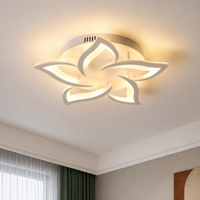 Lampadario LED con telecomando LOTUS 54W, 5 Petali, Luce Fredda/Calda/Neutra, Dimmerabile, Bianco