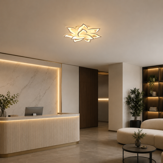 Lampadario LED con telecomando LOTUS 91W, 9 Petali, Luce Fredda/Calda/Neutra, Dimmerabile, Bianco