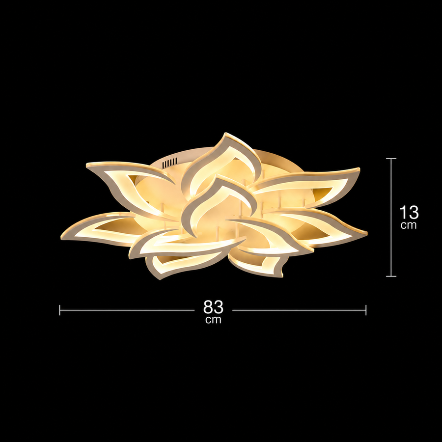 Lustra LED cu telecomanda LOTUS 91W, 9 Petale, lumina Rece/Calda/Neutra, Dimabila, Alb