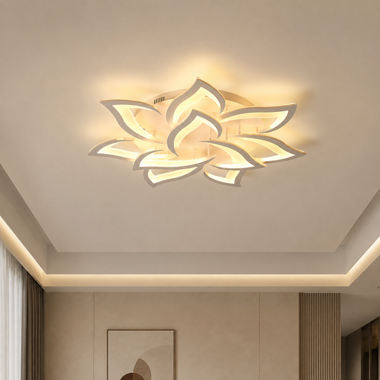 Lampadario LED con telecomando LOTUS 91W, 9 Petali, Luce Fredda/Calda/Neutra, Dimmerabile, Bianco