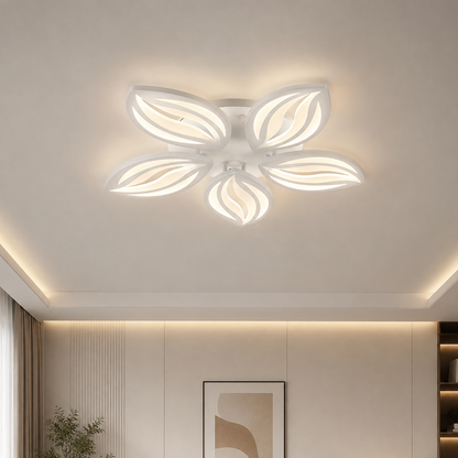 Lustra LED cu telecomanda ORCHID 66W, 5 Petale, lumina Rece/Calda/Neutra, Dimabila, Alb, Metal si Acril