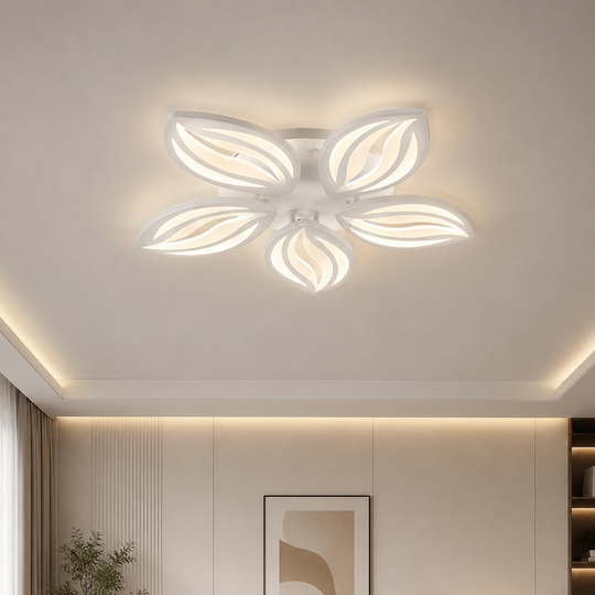 Lampadario LED con telecomando ORCHID 66W, 5 Petali, Luce Fredda/Calda/Neutra, Dimmerabile, Bianco, Metallo e Acrilico