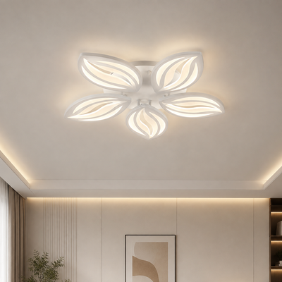 Lampadario LED con telecomando ORCHID 66W, 5 Petali, Luce Fredda/Calda/Neutra, Dimmerabile, Bianco, Metallo e Acrilico