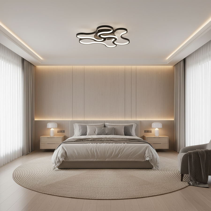 Lampadario LED con telecomando ORMS Eleganza, 3000K/4000K/6000K, 126W, Metallo e Plastica, Nero