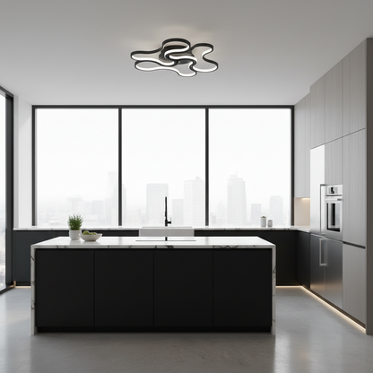 Lampadario LED con telecomando ORMS Eleganza, 3000K/4000K/6000K, 126W, Metallo e Plastica, Nero