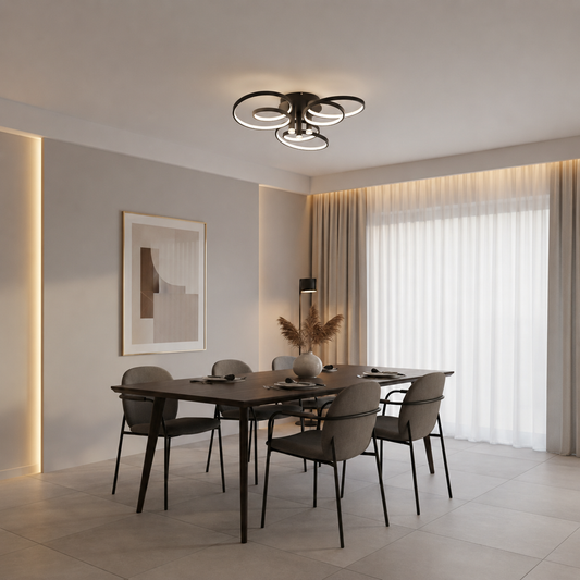 Lampadario LED con telecomando ORMS Magno, 3000K/4000K/6000K, 146W, Metallo e Plastica, Nero