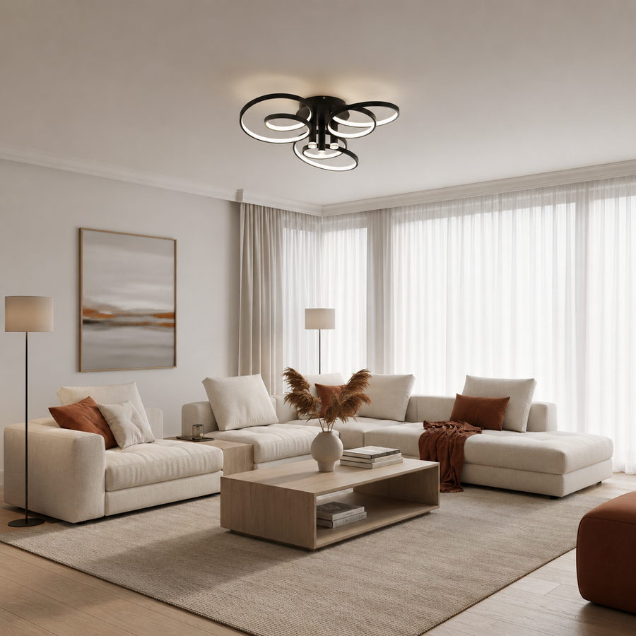Lampadario LED con telecomando ORMS Magno, 3000K/4000K/6000K, 146W, Metallo e Plastica, Nero