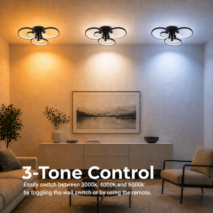 Lampadario LED con telecomando ORMS Magno, 3000K/4000K/6000K, 146W, Metallo e Plastica, Nero