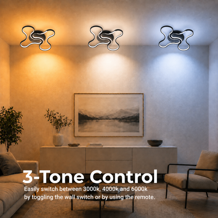 Lampadario LED con telecomando ORMS Nobile, 3000K/4000K/6000K, 84W, Metallo e Plastica, Nero