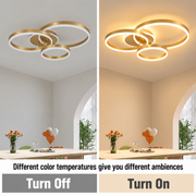 Lampadario LED con telecomando RIGA LILITH 68W, 3 Cerchi, Luce Fredda/Calda/Neutra, Dimmerabile, Oro Lucido