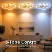 Lampadario LED con telecomando RIGA LILITH 68W, 3 Cerchi, Luce Fredda/Calda/Neutra, Dimmerabile, Oro Lucido