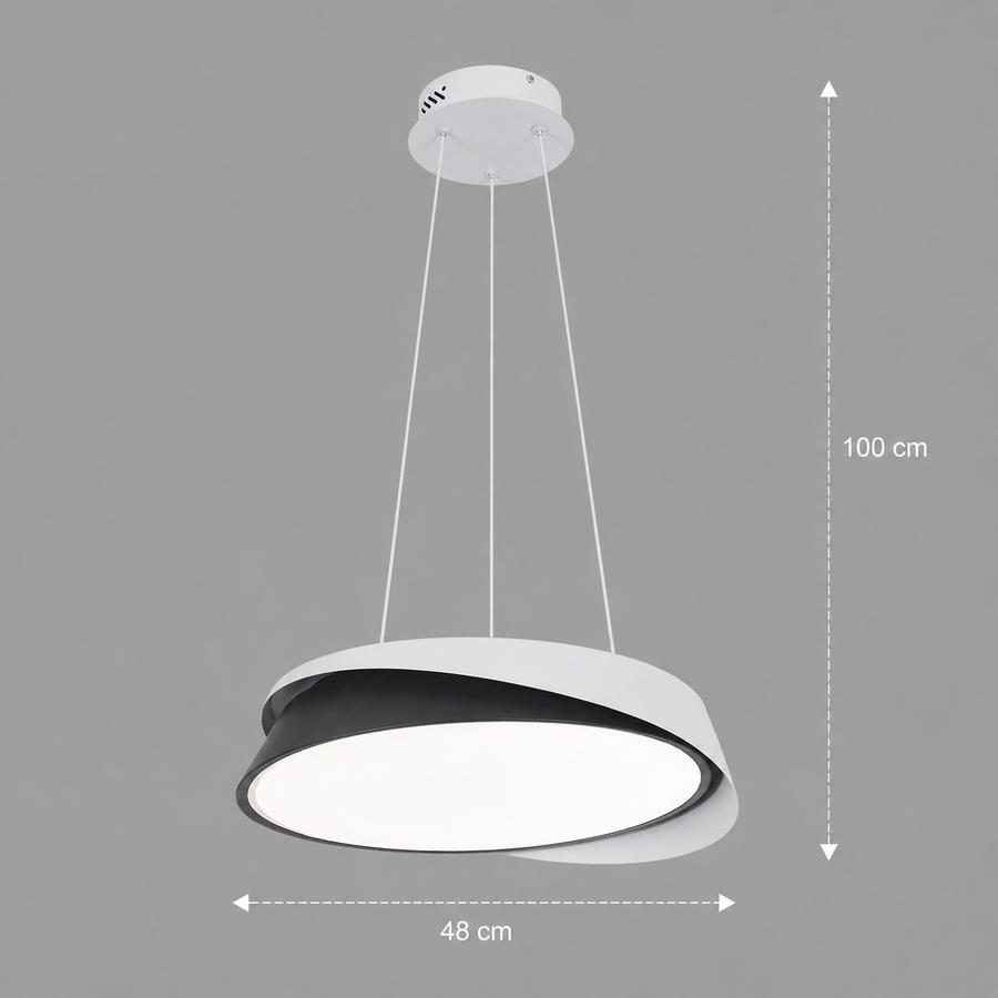 Lampadario LED con telecomando SCHECTE, 3000K/4000K/6000K, 96W, Metallo e Plastica, Bianco+Nero