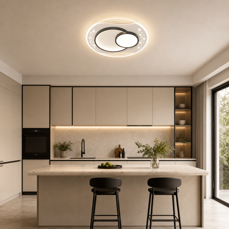 Lampadario LED con telecomando SERPENTA 51W, Rotondo, Luce Fredda/Calda/Neutra, Dimmerabile, Nero