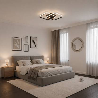 Lampadario LED con telecomando SOLA, 2 sorgenti, 3000K/4000K/6000K, 108W, Metallo e Silicone, Nero