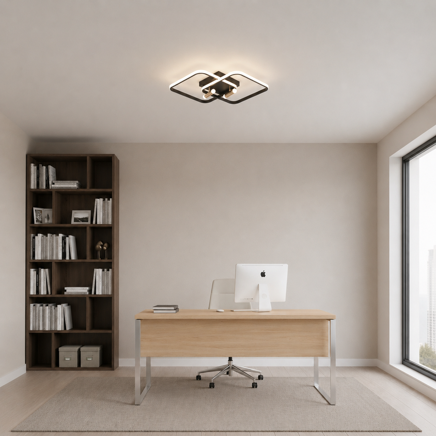Lampadario LED con telecomando SOLA, 2 sorgenti, 3000K/4000K/6000K, 108W, Metallo e Silicone, Nero