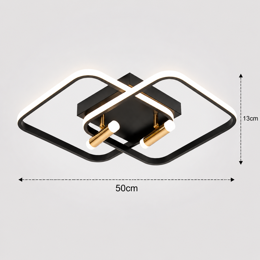 Lampadario LED con telecomando SOLA, 2 sorgenti, 3000K/4000K/6000K, 108W, Metallo e Silicone, Nero
