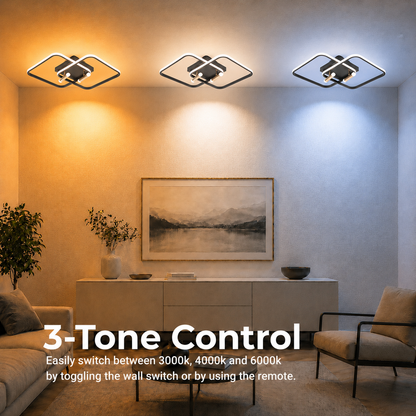 Lampadario LED con telecomando SOLA, 2 sorgenti, 3000K/4000K/6000K, 108W, Metallo e Silicone, Nero