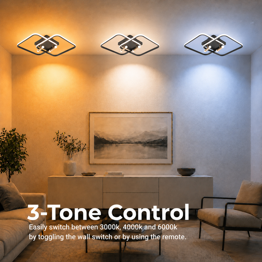 Lampadario LED con telecomando SOLA, 2 sorgenti, 3000K/4000K/6000K, 108W, Metallo e Silicone, Nero