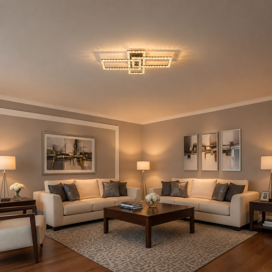 SUKING Lampadario LED con telecomando, 3 sorgenti, 3000K/4000K/6000K, 120W, Metallo e Acrilico, Nero