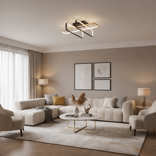 TRANBERG Lampadario LED con telecomando, 3 sorgenti (2 nere+1 oro), 3000K/4000K/6000K, 152W, Metallo e Plastica, Nero