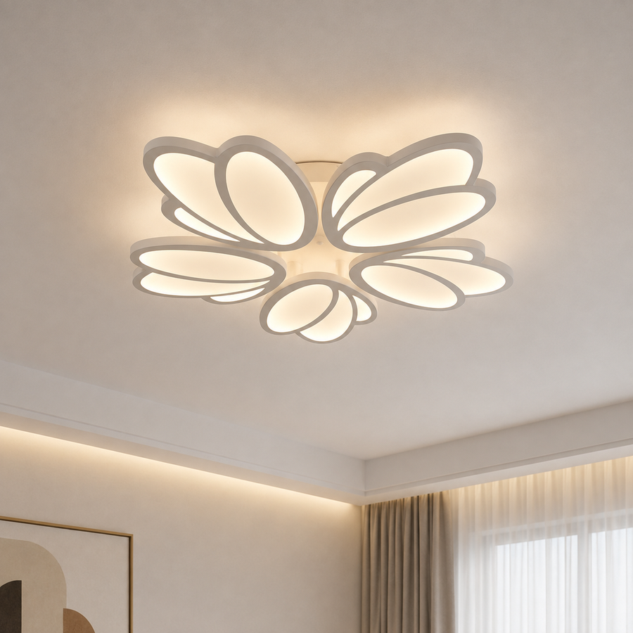 Lampadario LED con telecomando TULIP 81W, 5 Petali, Luce Fredda/Calda/Neutra, Dimmerabile, Bianco