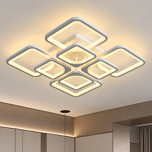 Lampadario LED con telecomando ZOE 138W, 8 Quadrati, Luce Fredda/Calda/Neutra, Dimmerabile, Bianco