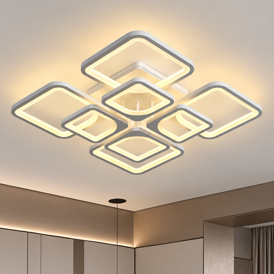 Lampadario LED con telecomando ZOE 138W, 8 Quadrati, Luce Fredda/Calda/Neutra, Dimmerabile, Bianco