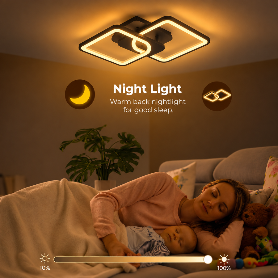 Lampadario LED con telecomando ZOE 41W, 2 Quadrati, Luce Fredda/Calda/Neutra, Dimmerabile, Nero