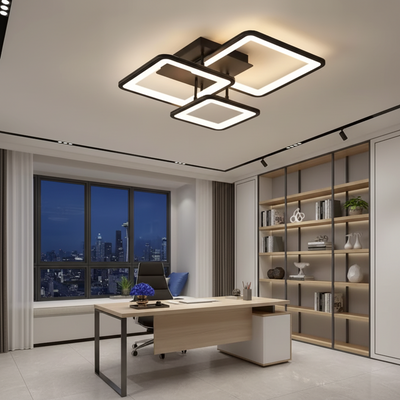 Lustra LED cu telecomanda ZOE 60W, 3 Patrate, lumina Rece/Calda/Neutra, Dimabila, Negru, Metal si Acril