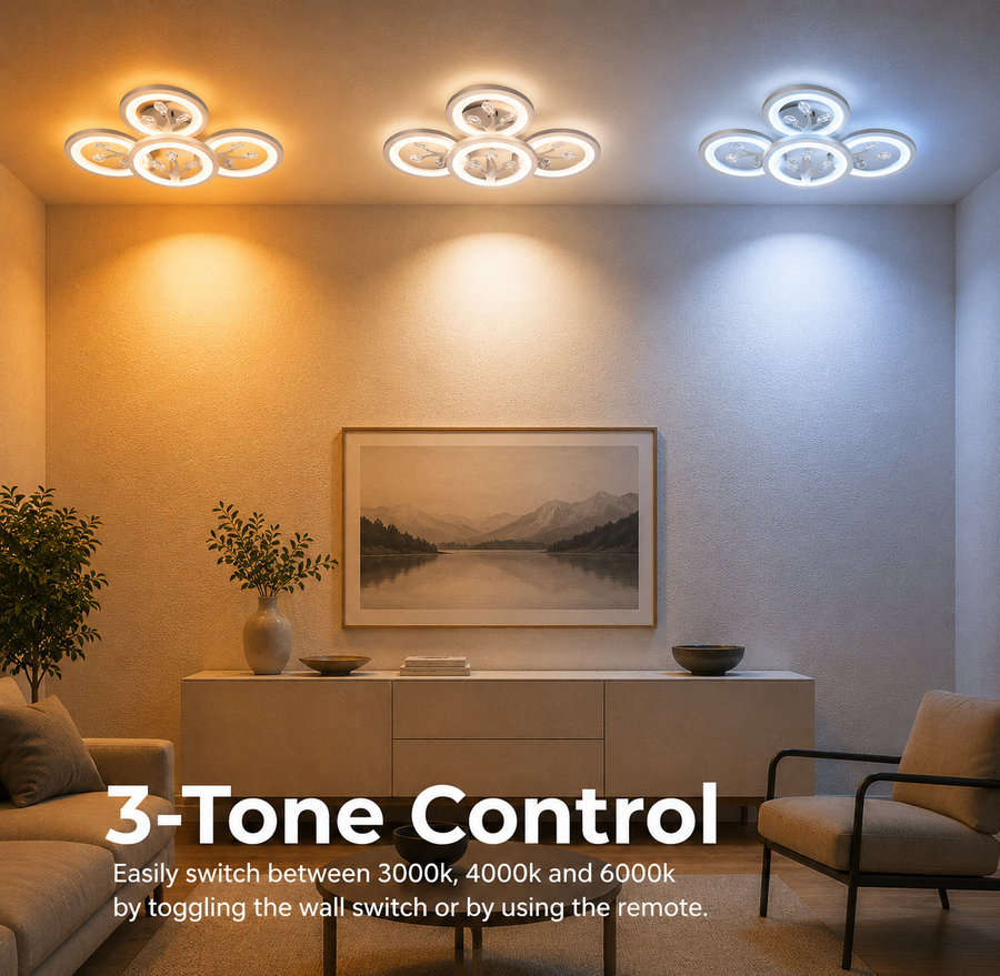 Lustra LED cu telecomanda si cristal DAISY 53W, 4 Elemente, lumina Rece/Calda/Neutra, Dimabila, Alb
