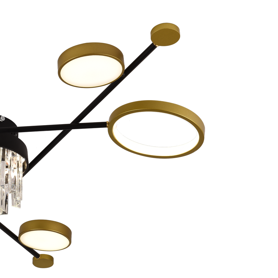 Lampadario LED con telecomando e cristallo GUIDA 38W, 6 Elementi, Luce Fredda/Calda/Neutra, Dimmerabile, Lampadari LED Nero Oro con Telecomando Titolo predefinito Alessandro Design