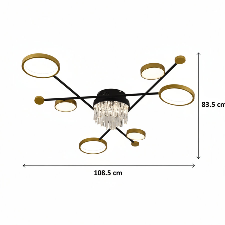 Lampadario LED con telecomando e cristallo GUIDA 38W, 6 Elementi, Luce Fredda/Calda/Neutra, Dimmerabile, Lampadari LED Nero Oro con Telecomando Titolo predefinito Alessandro Design