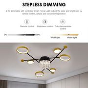 Lampadario LED con telecomando e cristallo GUIDA 38W, 6 Elementi, Luce Fredda/Calda/Neutra, Dimmerabile, Lampadari LED Nero Oro con Telecomando Titolo predefinito Alessandro Design
