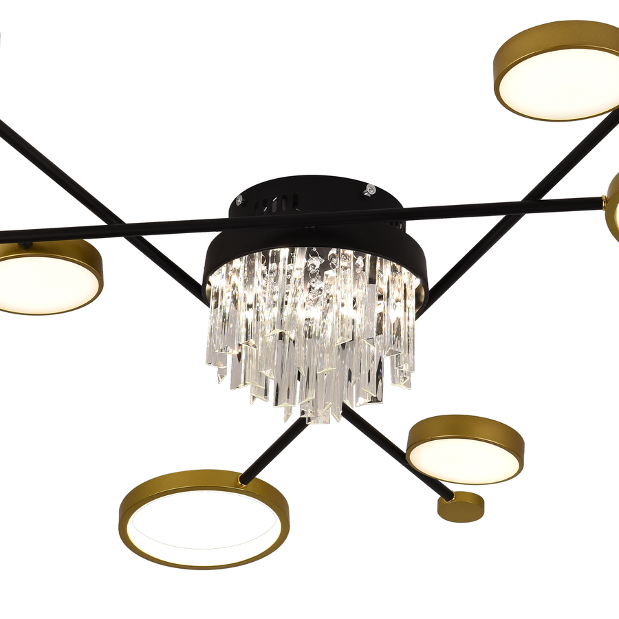Lampadario LED con telecomando e cristallo GUIDA 38W, 6 Elementi, Luce Fredda/Calda/Neutra, Dimmerabile, Lampadari LED Nero Oro con Telecomando Titolo predefinito Alessandro Design