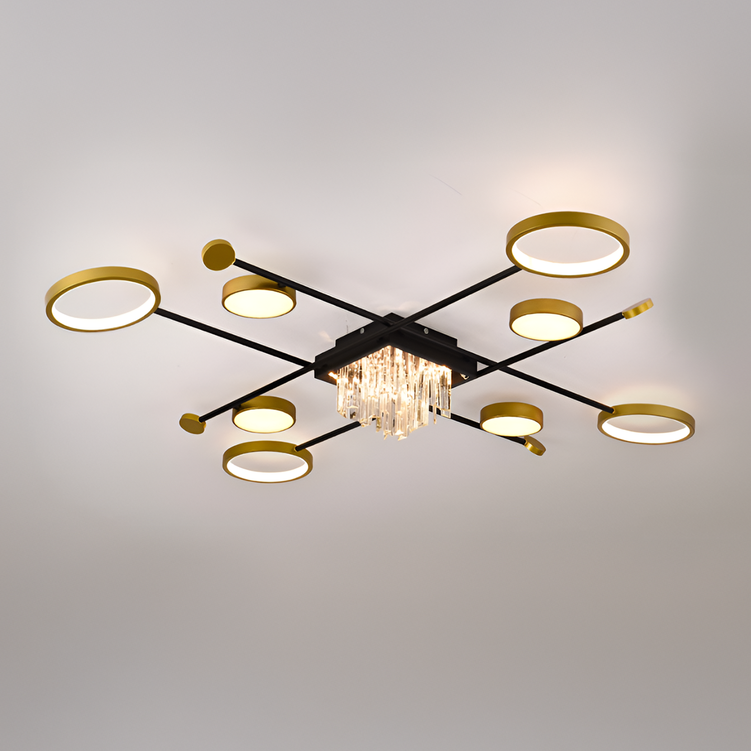 Lampadario LED con telecomando e cristallo GUIDA 46W, 8 Elementi, Luce Fredda/Calda/Neutra, Dimmerabile, Lampadari LED Nero Oro con Telecomando Titolo predefinito Alessandro Design