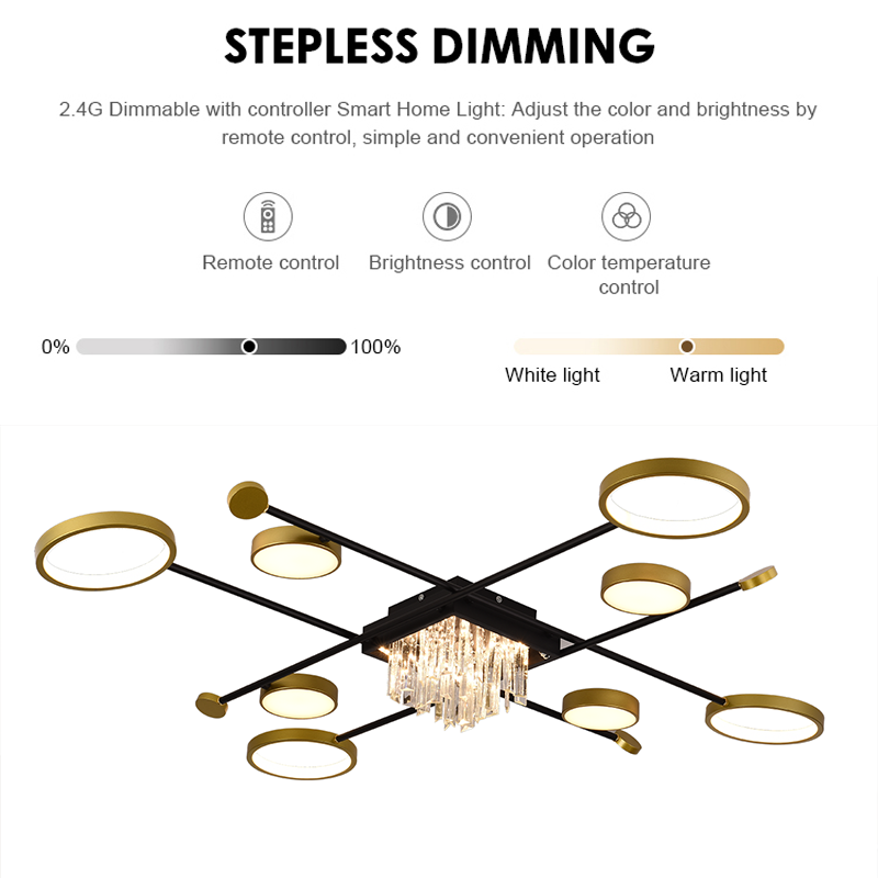 Lampadario LED con telecomando e cristallo GUIDA 46W, 8 Elementi, Luce Fredda/Calda/Neutra, Dimmerabile, Lampadari LED Nero Oro con Telecomando Titolo predefinito Alessandro Design