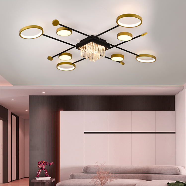 Lampadario LED con telecomando e cristallo GUIDA 46W, 8 Elementi, Luce Fredda/Calda/Neutra, Dimmerabile, Lampadari LED Nero Oro con Telecomando Titolo predefinito Alessandro Design