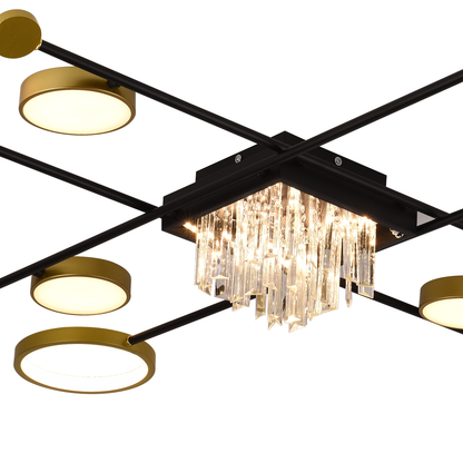 Lampadario LED con telecomando e cristallo GUIDA 46W, 8 Elementi, Luce Fredda/Calda/Neutra, Dimmerabile, Lampadari LED Nero Oro con Telecomando Titolo predefinito Alessandro Design