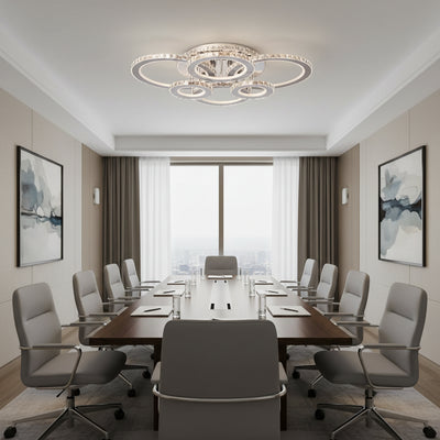 Lampadario LED con telecomando e cristallo NOVA ROTONDA RGB 144W, 6 Cerchi, Luce Fredda/Calda/Neutra, Dimmerabile, Cromo Lucido