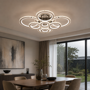 Lampadario LED con telecomando e cristallo NOVA ROTONDA RGB, 8 Cerchi, Luce Fredda/Calda/Neutra, Dimmerabile, Cromo Lucido