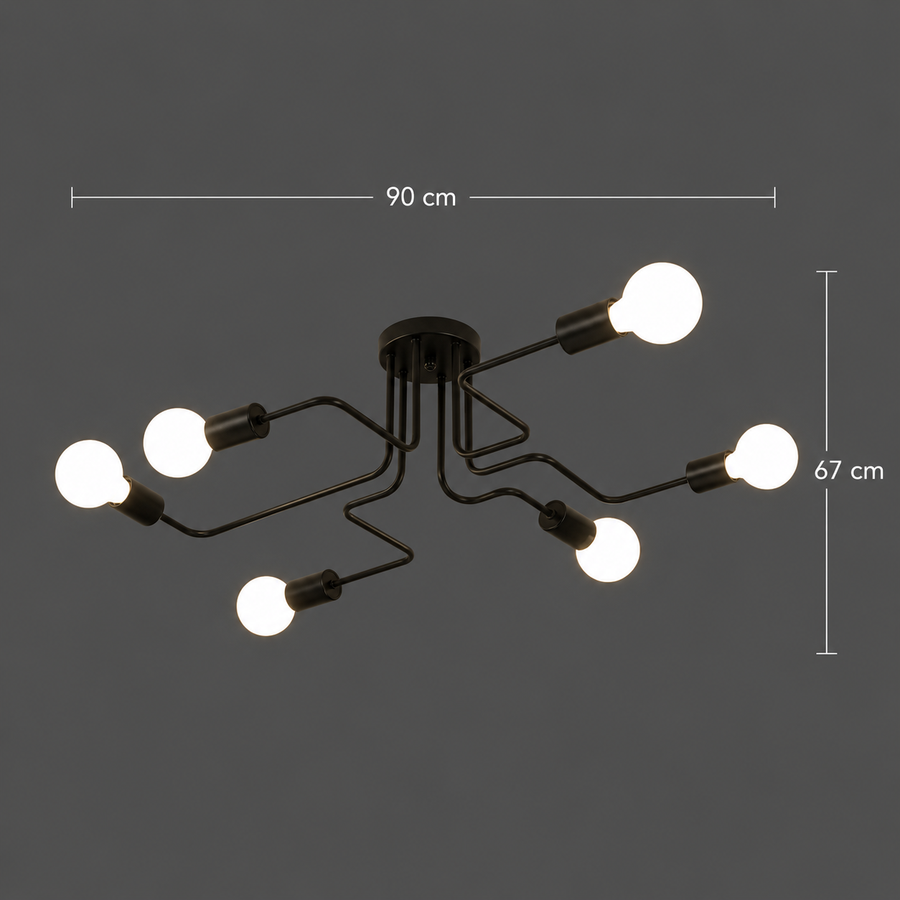 Lampadario MODERNIST Hexa 6, 6x E27, Nero, Design Moderno