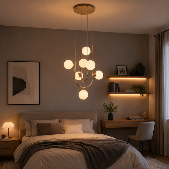 Lampadario a Sospensione BELORA Petito, 7 x G9, Diametro 25 cm, Metallo, Oro, Altezza Regolabile