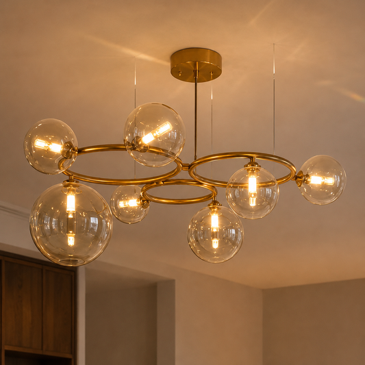 VENERE Luce Lampadario, 3 Cerchi, 7xG9, Oro, Metallo, Altezza Regolabile