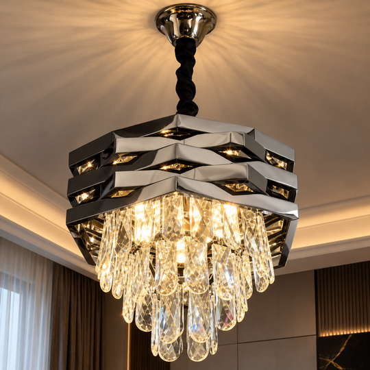 Lampadario in cristallo HEXA Ø30cm 3xE14 Nero Altezza regolabile
