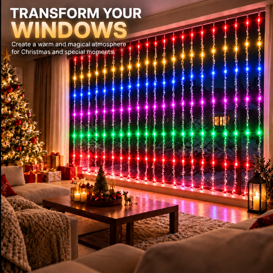 Instalatie de Craciun Tip Ploaie, Lumina Multicolora, 300 x 300cm, 320 LED-uri